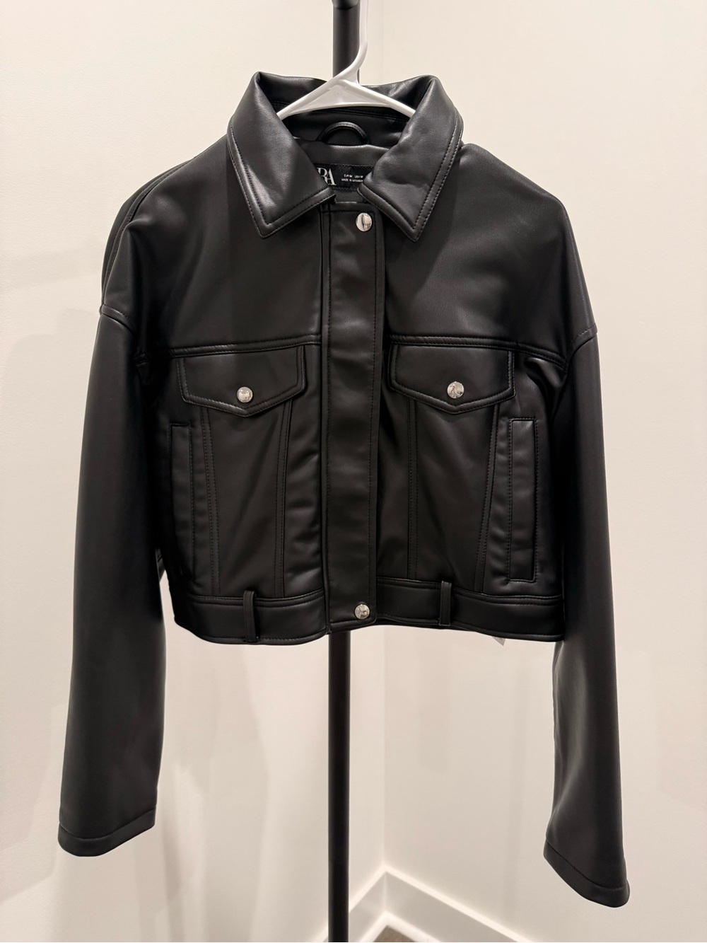 Zara Black Faux Leather Cropped Jacket